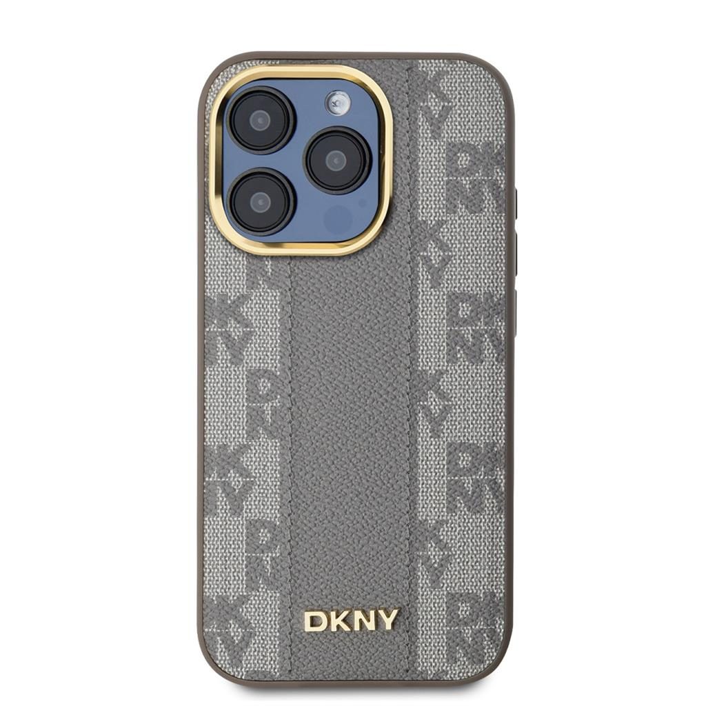 Apple iPhone 15 Pro DKNY PU Leather Checkered Pattern Magsafe hátlap tok (Bézs - DKHMP15LPCPVSLE)