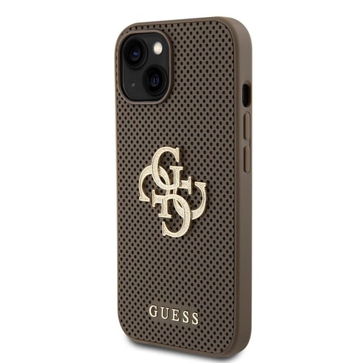 Apple iPhone 15 Guess PU Perforat 4G Glitter Metal Logo husă (Taupe) - GUHCP15SPSP4LGE