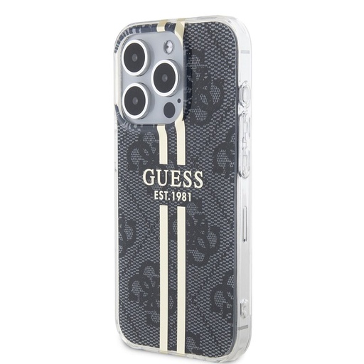 Apple iPhone 15 Pro Guess IML 4G Auriu Stripe husă (Negru) - GUHCP15LH4PSEGK