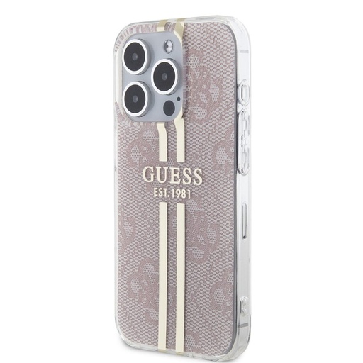 Apple iPhone 15 Pro Max Guess IML 4G Auriu Stripe husă (Roz) - GUHCP15XH4PSEGP