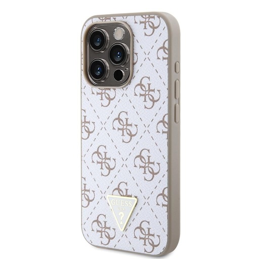 Apple iPhone 15 Pro Guess PU Leather 4G Triangle Metal Logo husă (Alb) - GUHCP15LPG4GPH