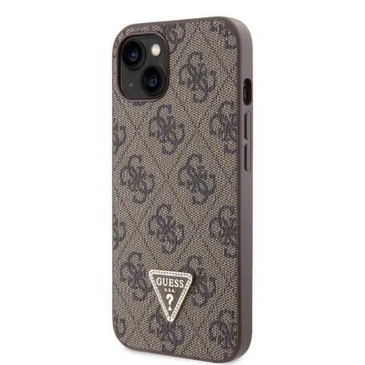 Apple iPhone 15 Guess PU 4G Strass Triangle husă + Curea (Maro) - GUHCP15SP4TDSCPW