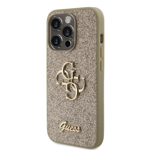 Apple iPhone 15 Pro Guess PU Fixed Glitter 4G Metal Logo husă (Auriu) - GUHCP15LHG4SGD