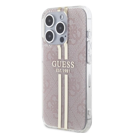 Apple iPhone 15 Pro Guess IML 4G Auriu Stripe husă (Roz) - GUHCP15LH4PSEGP