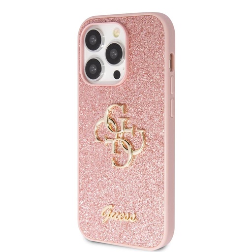 Apple iPhone 15 Pro Guess PU Fixed Glitter 4G Metal Logo husă (Roz) - GUHCP15LHG4SGP