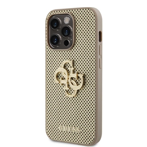 Apple iPhone 15 Pro Guess PU Perforat 4G Glitter Metal Logo husă (Auriu) - GUHCP15LPSP4LGD