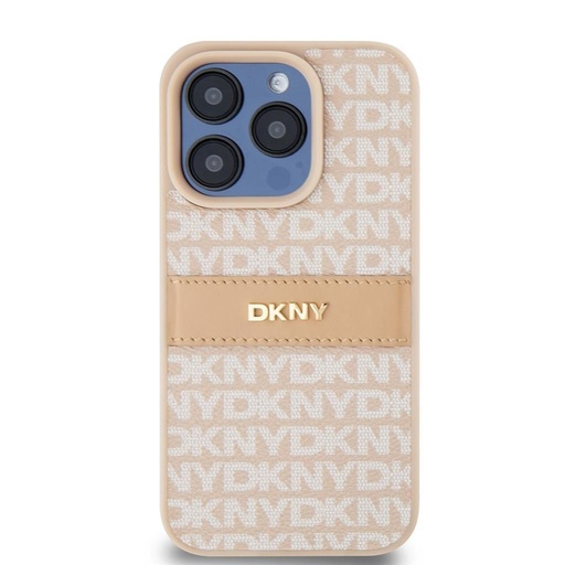 Apple iPhone 15 Pro DKNY PU Leather Repeat Pattern Tonal Stripe husă spate (Roz - DKHCP15LPRTHSLP)