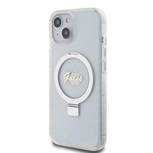 Apple iPhone 15 Guess IML Ring Stand Glitter MagSafe husă (Transparent) - GUHMP15SHRSGSD