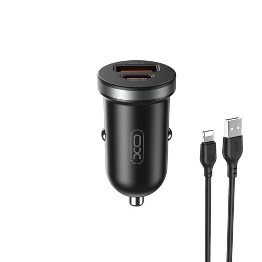XO CC56 auto încărcător rapid, PD & QC conector + lightning cablu 30W (Negru)