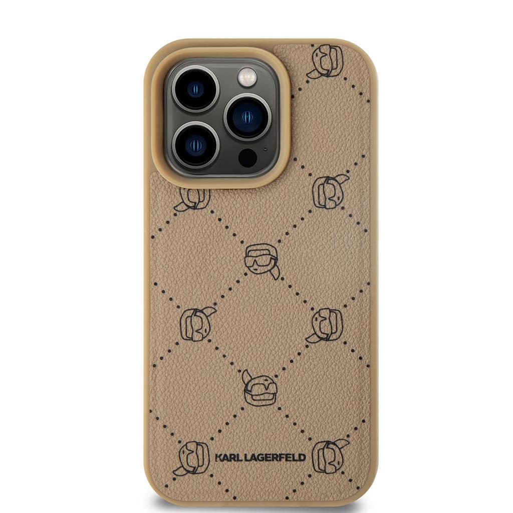 Apple iPhone 15 Pro Karl Lagerfeld PU Karl Heads Pattern MagSafe tok (Bézs) – KLHMP15LPGKHPHE
