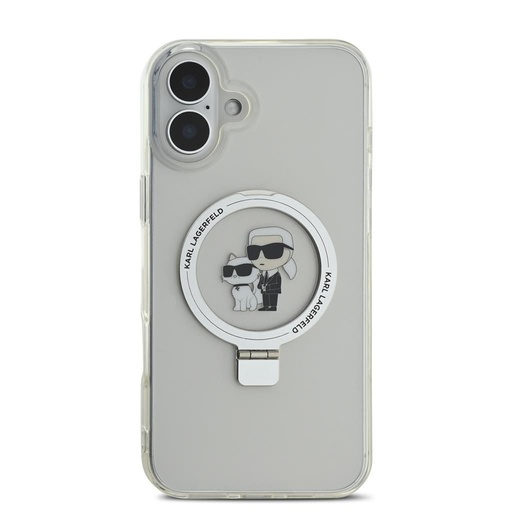 Apple iPhone 16 Plus Karl Lagerfeld Ringstand Karl and Choupette MagSafe husă (Alb) – KLHMP16MHMRSKCH