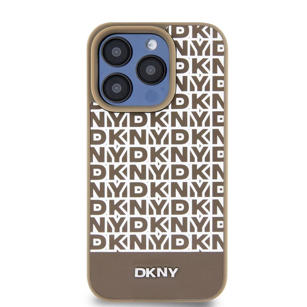 Apple iPhone 15 Pro DKNY PU Leather Repeat Pattern Bottom Stripe MagSafe hátlap tok (Barna - DKHMP15LPSOSPW)