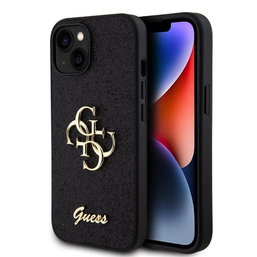 Apple iPhone 15 Guess PU Fixed Glitter 4G Metal Logo husă (Negru) - GUHCP15SHG4SGK