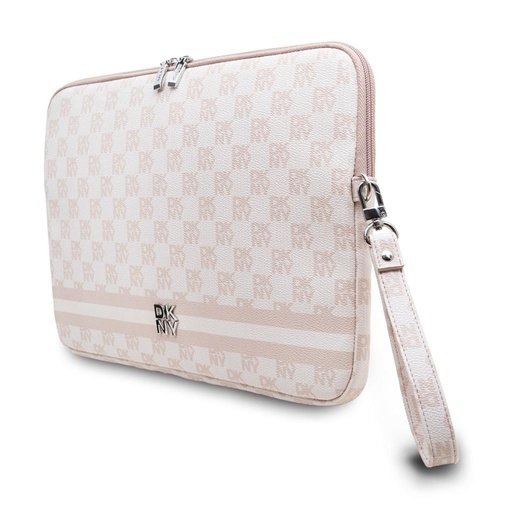 DKNY PU Leather Checkered Pattern and Stripe Laptop husă 13" - 14" (Roz - DKCS14PVSHLP)