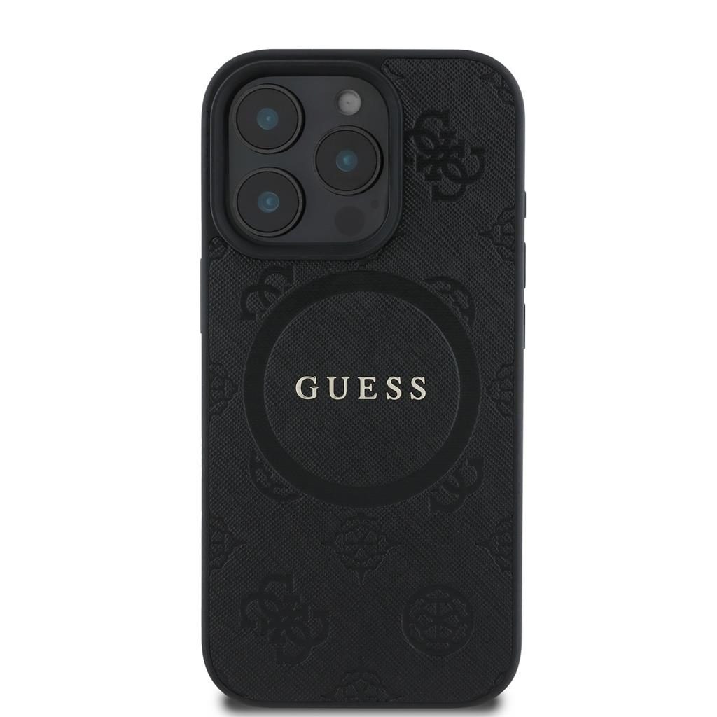 Apple iPhone 16 Pro Max Guess Saffiano Peony Stamp MagSafe tok (Fekete) - GUHMP16XPSAPSMEK