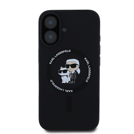 Apple iPhone 16 Karl Lagerfeld Liquid Silicone Karl and Choupette MagSafe husă (Negru) – KLHMP16SSCMKCRHK