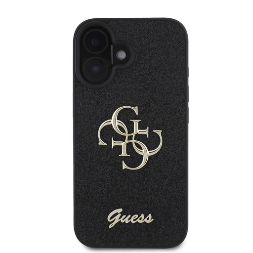 Apple iPhone 16 Guess PU Fixed Glitter 4G Metal Logo husă (Negru) - GUHCP16SHG4SGK