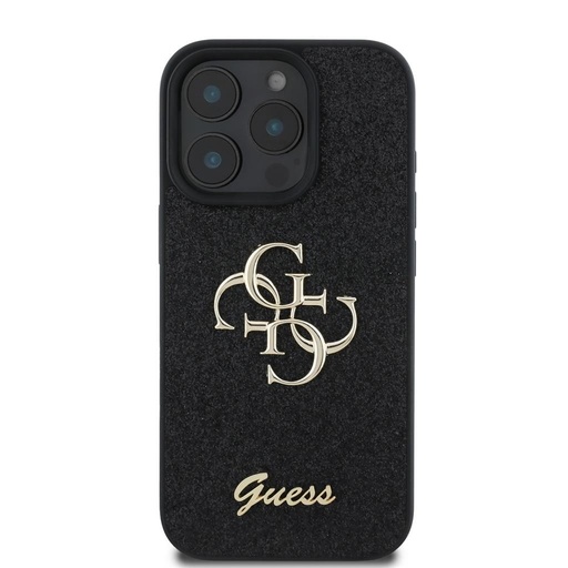 Apple iPhone 16 Pro Max Guess PU Fixed Glitter 4G Metal Logo husă (Negru) - GUHCP16XHG4SGK