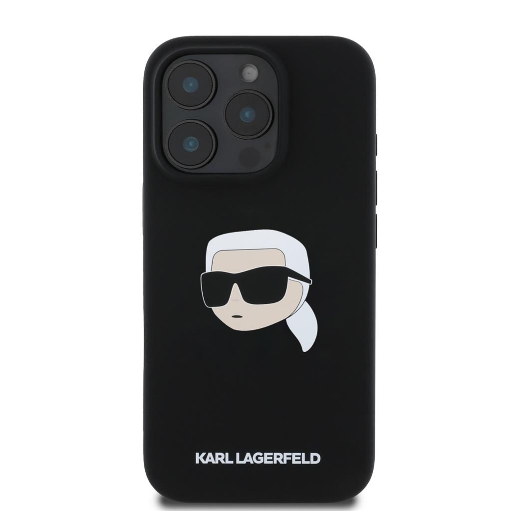 Apple iPhone 16 Pro Black Karl Lagerfeld Liquid Silicone Karl Head MagSafe tok (Fekete) – KLHMP16LSKHPPLK