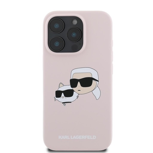 Apple iPhone 16 Pro Max Karl Lagerfeld Liquid Silicone Double Heads MagSafe husă (Roz) – KLHMP16XSKCHPPLP