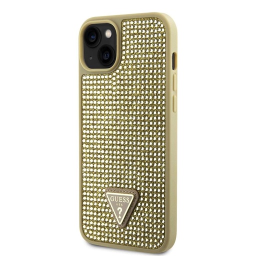 Apple iPhone 15 Guess Rhinestones Triangle Metal Logo husă (Auriu) - GUHCP15SHDGTPD