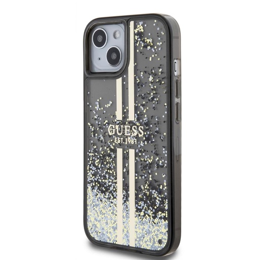 Apple iPhone 15 Guess Liquid Glitter Auriu Stripe husă (Negru) - GUHCP15SLFCSEGK