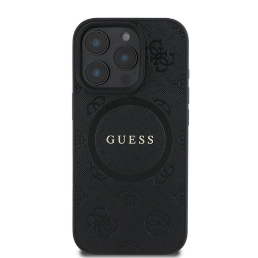 Apple iPhone 16 Pro Guess Saffiano Peony Stamp MagSafe husă (Negru) - GUHMP16LPSAPSMEK