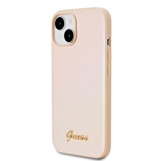 Apple iPhone 15 Guess PU Leather Iridescent Metal Script husă (Auriu) - GUHCP15SPSAIRSD