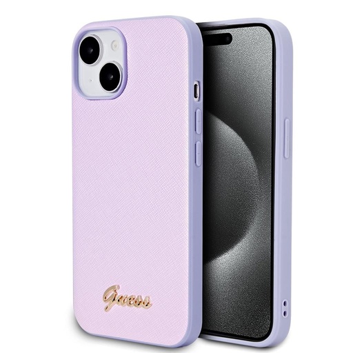Apple iPhone 15 Guess PU Leather Iridescent Metal Script husă (Mov) - GUHCP15SPSAIRSU