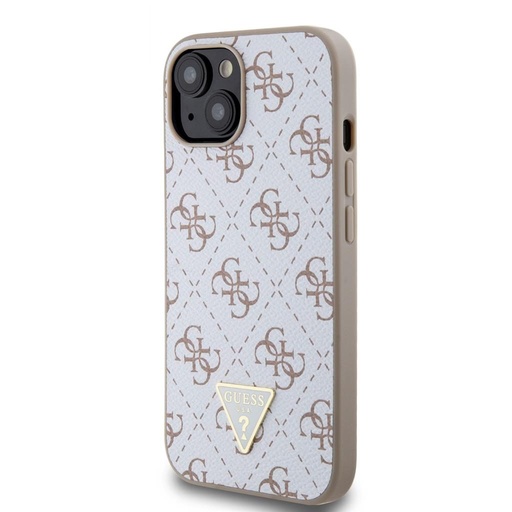 Apple iPhone 15 Guess PU Leather 4G Triangle Metal Logo husă (Alb) - GUHCP15SPG4GPH