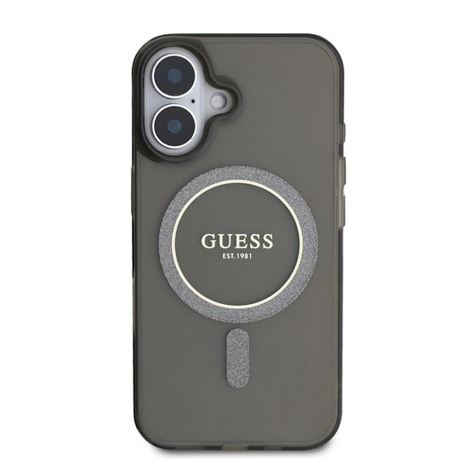 Apple iPhone 16 Guess IML Glitter Ring MagSafe husă (Negru) - GUHMP16SHFGEREK