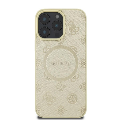 Apple iPhone 16 Pro Max Guess Saffiano Peony Stamp MagSafe husă (Auriu) - GUHMP16XPSAPSMED