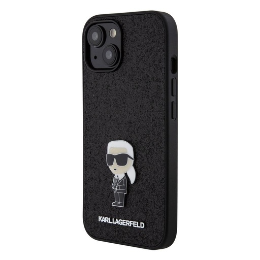 Apple iPhone 16 Karl Lagerfeld Fixed Glitter Metal Iconic husă (Negru) – KLHCP16SGKNPSK