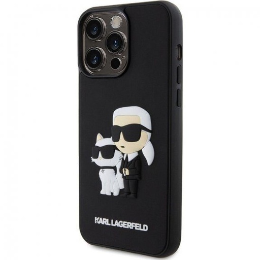 Apple iPhone 16 Pro Max Karl Lagerfeld 3D cauciuc husă Karl & Choupette (Negru) – KLHCP16X3DRKCNK