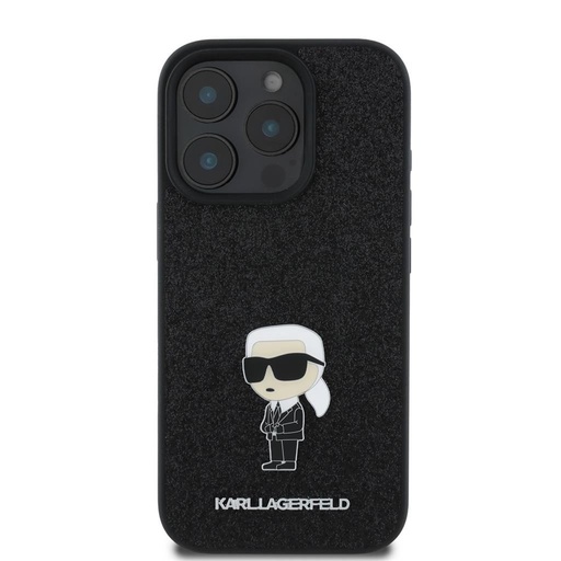 Apple iPhone 16 Pro Max Karl Lagerfeld Fixed Glitter Metal Iconic husă (Negru) – KLHCP16XGKNPSK