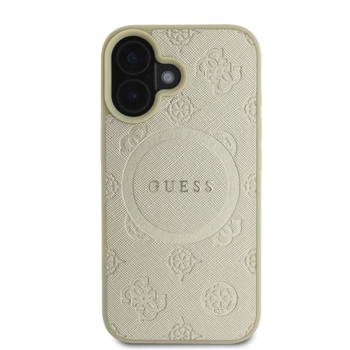 Apple iPhone 16 Guess Saffiano Peony Stamp MagSafe husă (Auriu) - GUHMP16SPSAPSMED