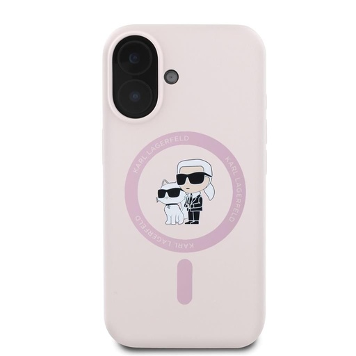 Apple iPhone 16 Karl Lagerfeld Liquid Silicone Karl and Choupette MagSafe husă (Roz) – KLHMP16SSCMKCRHP