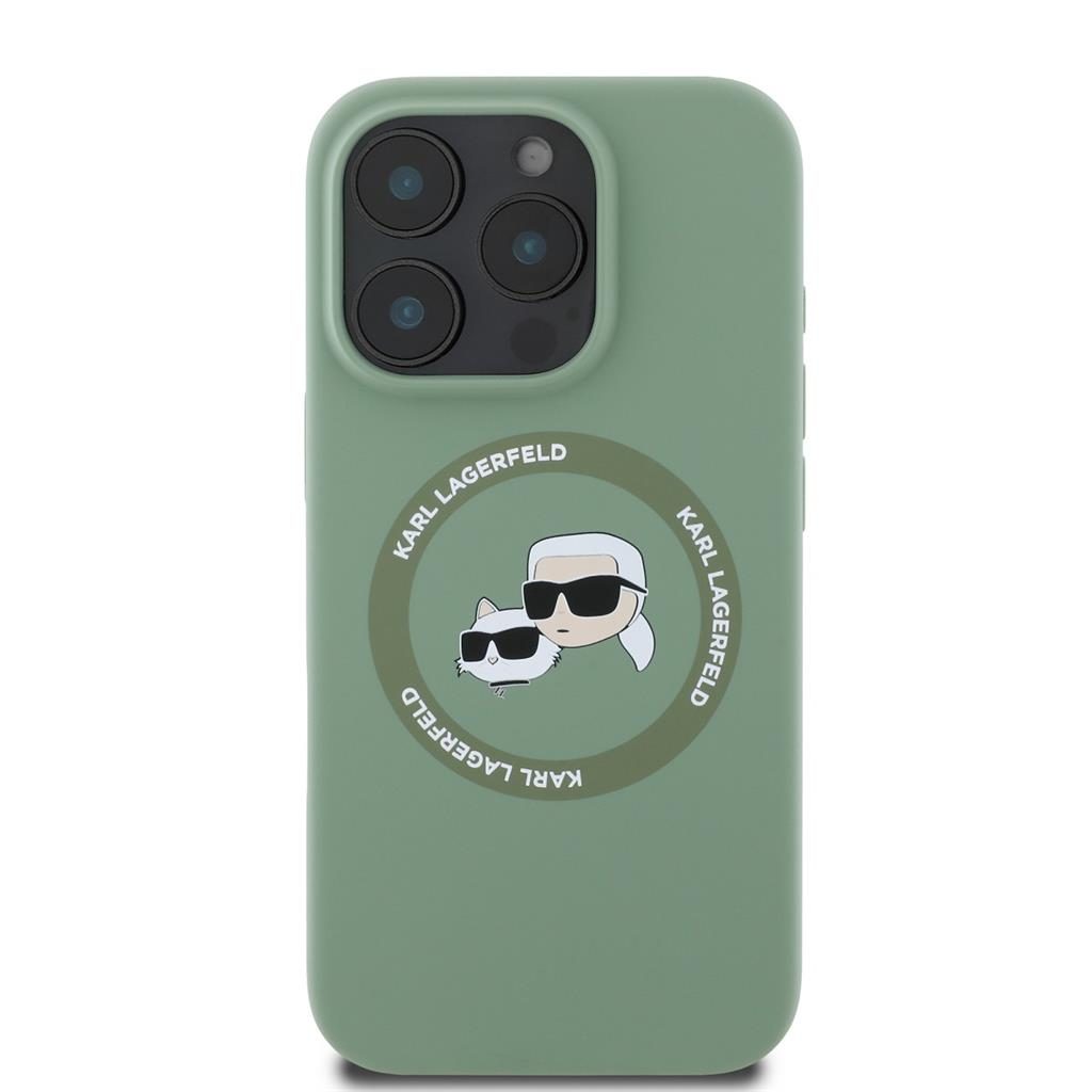 Apple iPhone 16 Pro Karl Lagerfeld Liquid Silicone K&CH Heads MagSafe tok (Khaki) – KLHMP16LSKCHTCA