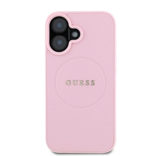 Apple iPhone 16 Guess PU Grained Classic Logo MagSafe husă (Roz) - GUHMP16SPGHSMMP