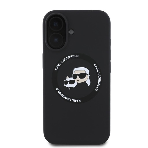 Apple iPhone 16 Karl Lagerfeld Liquid Silicone K&CH Heads MagSafe husă (Negru) – KLHMP16SSKCHTCK