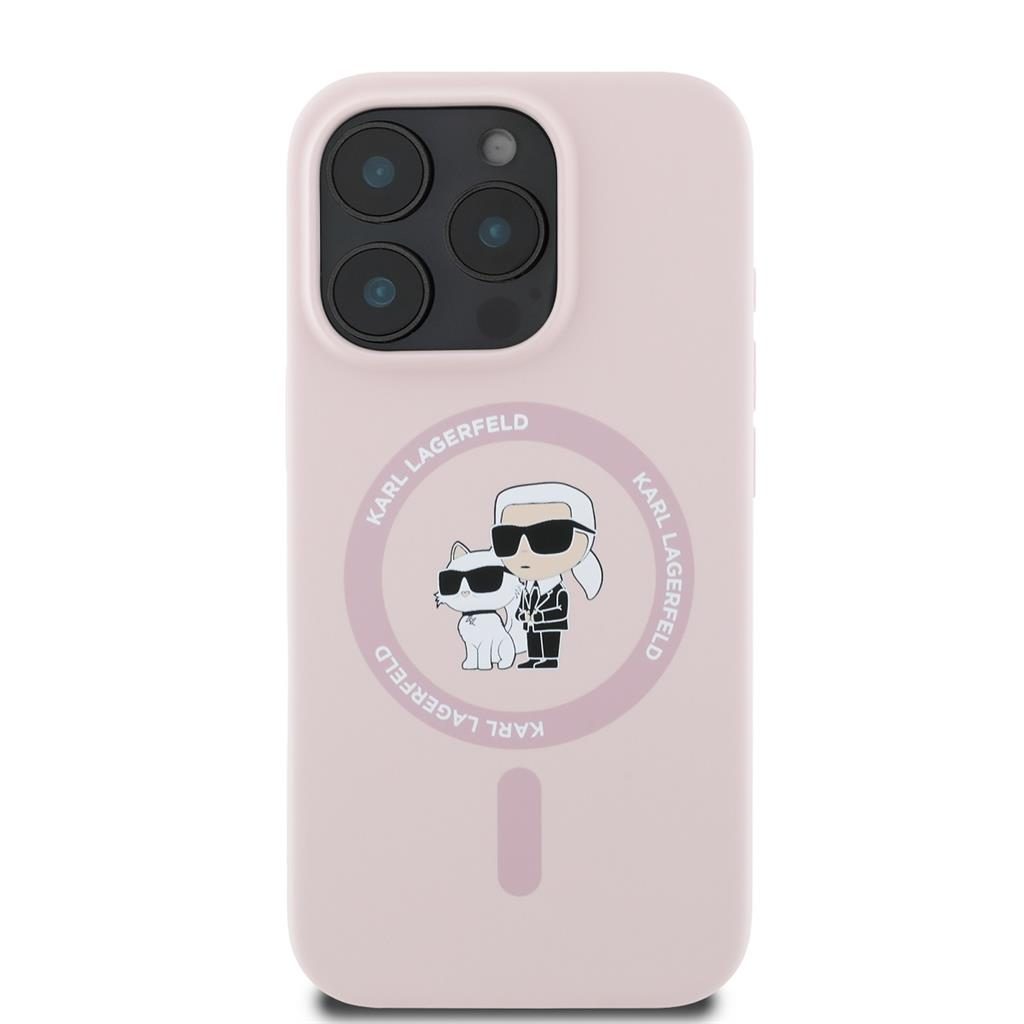 Apple iPhone 16 Pro Karl Lagerfeld Liquid Silicone Karl and Choupette MagSafe tok (Rózsaszín) – KLHMP16LSCMKCRHP
