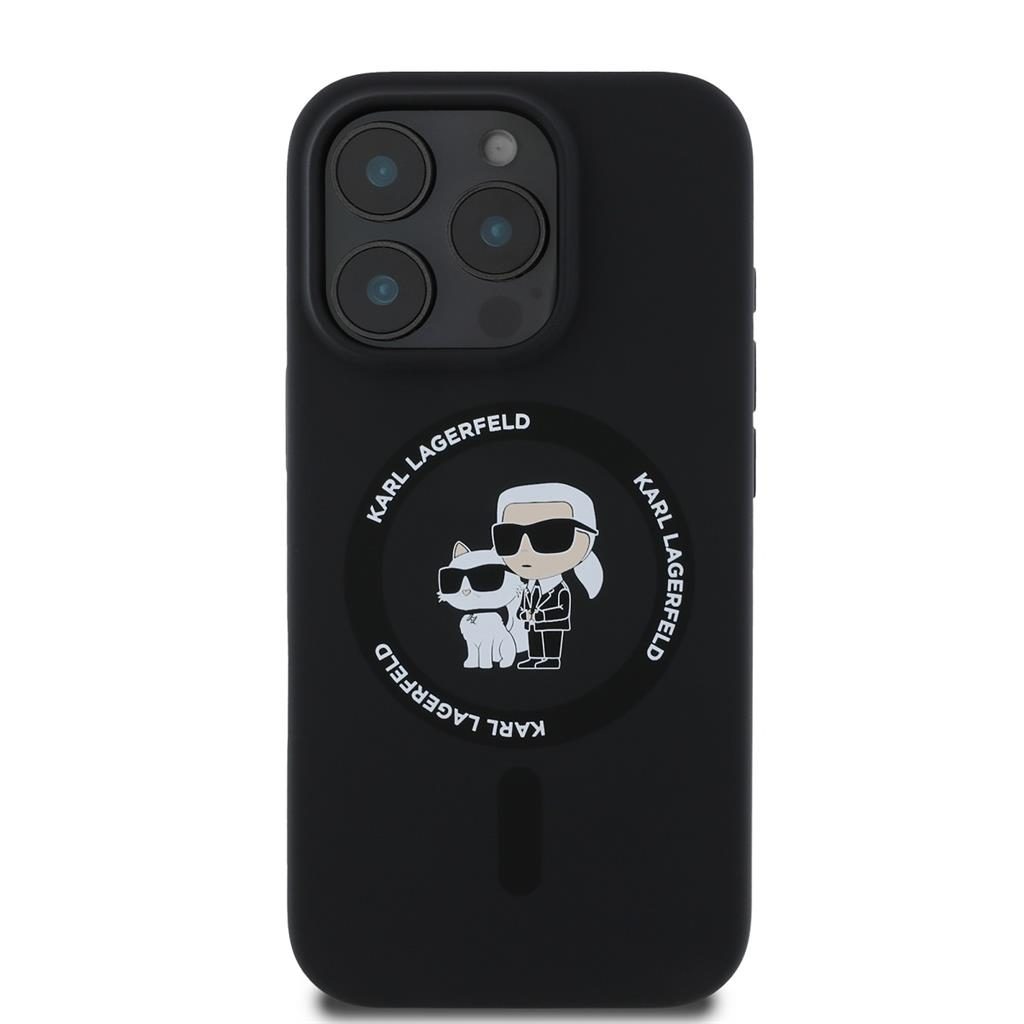 Apple iPhone 16 Pro Max Karl Lagerfeld Liquid Silicone Karl and Choupette MagSafe tok (Fekete) – KLHMP16XSCMKCRHK