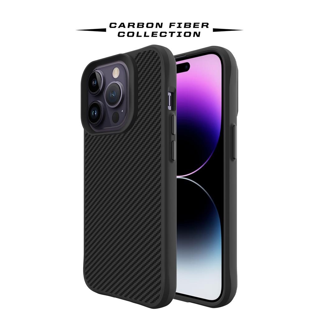 Apple iPhone 14 Pro TOKO Carbon fiber hátlap tok (Fekete)