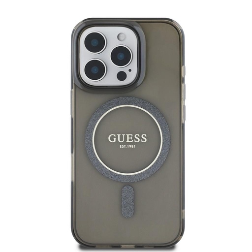 Apple iPhone 16 Pro Max Guess IML Glitter Ring MagSafe husă (Negru) - GUHMP16XHFGEREK