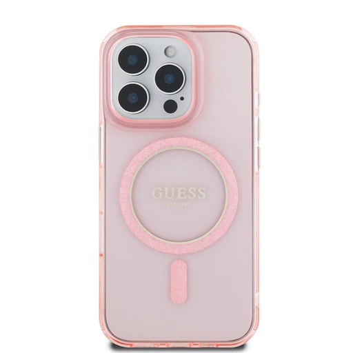 Apple iPhone 16 Pro Guess IML Glitter Ring MagSafe husă (Roz) - GUHMP16LHFGEREP