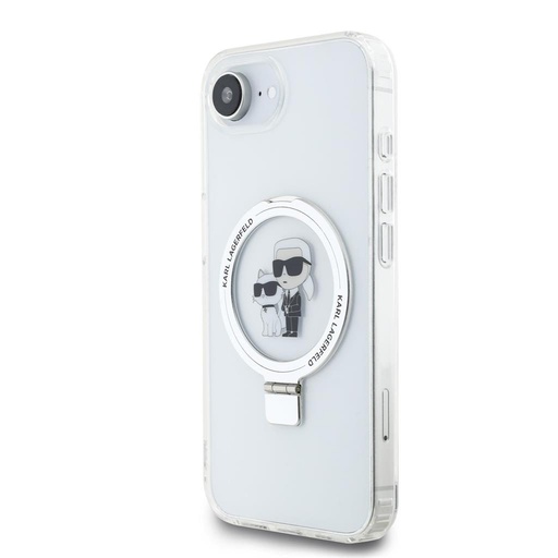 Apple iPhone 16e Karl Lagerfeld Ringstand Karl and Choupette MagSafe husă (Alb) – KLHMPSE4HMRSKCH