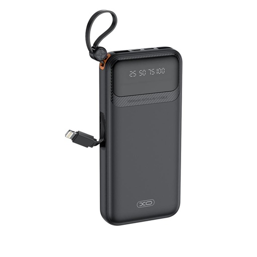XO PR278 power bank 10000 mAh (Negru) – digital ecran, 4 încorporat cablu (USB-A, USB-C, MicroUSB, Lightning)