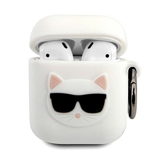 Apple AirPods Karl Lagerfeld husă din silicon Choupette (Alb) – KLACA2SILCHWH