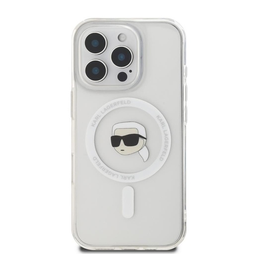 Apple iPhone 16 Pro Max Karl Lagerfeld IML Karl Head Metal Frame MagSafe husă (Transparent) - KLHMP16XHLSKIH