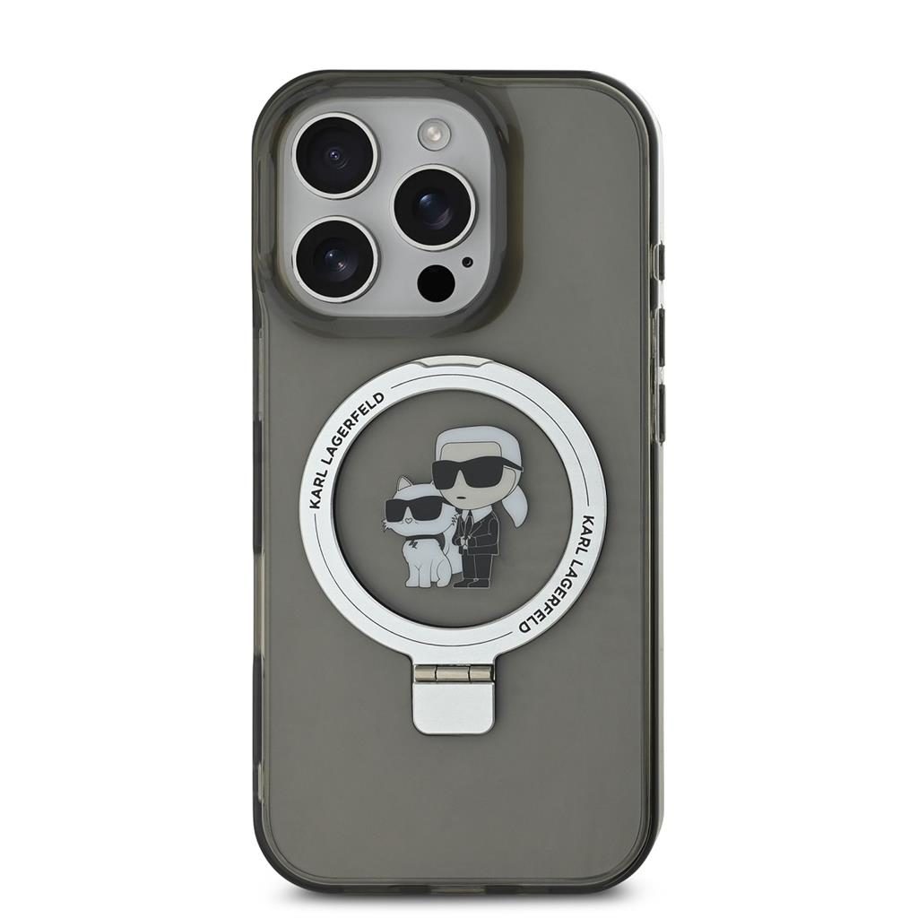 Apple iPhone 16 Pro Karl Lagerfeld Ringstand Karl and Choupette MagSafe tok (Fekete) - KLHMP16LHMRSKCK